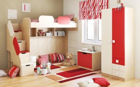 Детская комната Бэрри (Бежевый/Красный/корпус Клен) в Таре - tara.katalogmebeli.com | фото
