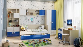 Детская комната Скай Люкс (Синий/Белый/корпус Клен) в Таре - tara.katalogmebeli.com | фото