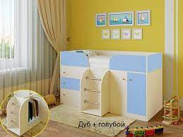 Кровать-чердак Малыш-4 Дуб молочный/Голубой в Таре - tara.katalogmebeli.com | фото