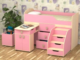Кровать детская Фея 1.6 Дуб молочный/Розовый в Таре - tara.katalogmebeli.com | фото