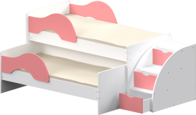 Кровать детская Матрешка выкатная с лестницей  Белый/Розовый в Таре - tara.katalogmebeli.com | фото 1