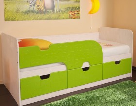 Кровать детская Минима 1,86м с ящиками (дуб атланта/лайм глянец) в Таре - tara.katalogmebeli.com | фото
