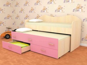 Кровать детская Нимфа двухместная 2.0 Дуб молочный/Розовый в Таре - tara.katalogmebeli.com | фото 1