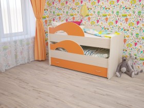 Кровать детская Радуга 1600 Млечный дуб/Оранжевый в Таре - tara.katalogmebeli.com | фото