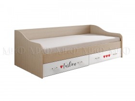 Кровать Girl Вега 0,9 м (Дуб беленый/Белый глянец/фотопечать) в Таре - tara.katalogmebeli.com | фото 1