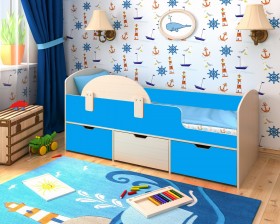 Кровать Малыш-мини с бортиком Дуб молочный/Голубой в Таре - tara.katalogmebeli.com | фото