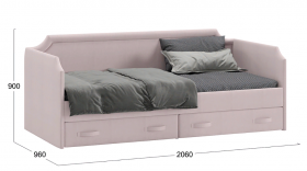 Кровать с мягкой обивкой и ящиками «Кантри» Тип 1 (900) (Велюр пудровый) в Таре - tara.katalogmebeli.com | фото 2