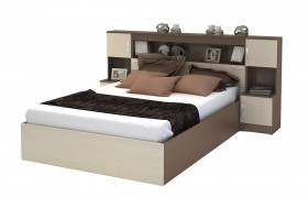 Кровать с прикроватным блоком КР 552 Спальня Basya (шимо темный/шимо светлый) в Таре - tara.katalogmebeli.com | фото