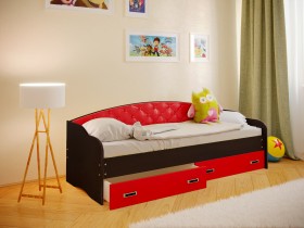 Кровать Софа-7 с мягкой спинкой (800х1900) Венге/Красный в Таре - tara.katalogmebeli.com | фото 1