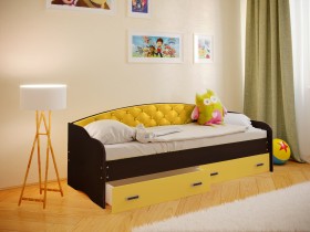 Кровать Софа-7 с мягкой спинкой (800х2000) Венге/Желтый в Таре - tara.katalogmebeli.com | фото