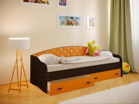 Кровать Софа-7 с мягкой спинкой (800х2000) Венге/Оранжевый в Таре - tara.katalogmebeli.com | фото