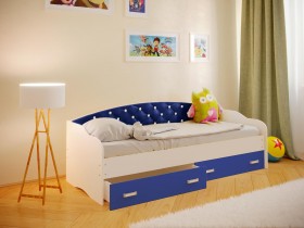 Кровать Софа-7 с мягкой спинкой со стразами (800х1900) Белый/Синий в Таре - tara.katalogmebeli.com | фото