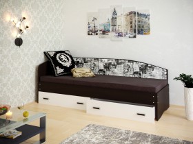 Кровать Софа-9 с мягкой спинкой с рисунком Милана (900х1900) Венге/Белый в Таре - tara.katalogmebeli.com | фото