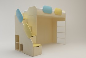 Кровать Смайли (второй ярус с лестницей/Желтый/Зеленый/Клен) в Таре - tara.katalogmebeli.com | фото