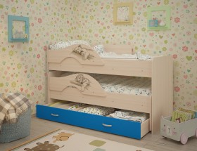 Кровать выкатная Радуга-Сафари детская 1600 Млечный дуб/Голубой в Таре - tara.katalogmebeli.com | фото