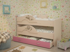 Кровать выкатная Радуга-Сафари детская 1600 Млечный дуб/Розовый в Таре - tara.katalogmebeli.com | фото