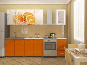 Кухонный гарнитур 1,8м Апельсин (Белый/Оранжевый металлик/Фотопечать апельсин) в Таре - tara.katalogmebeli.com | фото