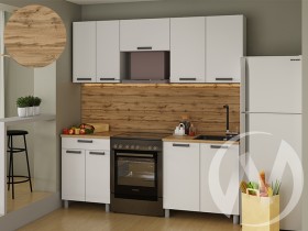 Кухня Кьяра 2.0 м с окапом (белый/карбон фарфор/26мм/дуб вотан) в Таре - tara.katalogmebeli.com | фото