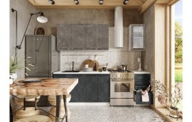 Кухонный гарнитур Нувель 1800мм белый/бетон коричневый/бетон черный в Таре - tara.katalogmebeli.com | фото