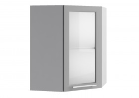 Лофт ПУС 550 шкаф верхний угловой со стеклом (Штукатурка белая/корпус Серый) в Таре - tara.katalogmebeli.com | фото