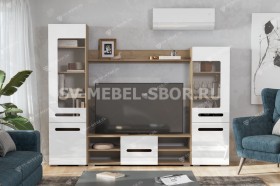 Мебель для гостиной МГС 6 (Исполнение 1/Дуб золотой/Белый глянец) в Таре - tara.katalogmebeli.com | фото