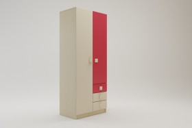 Шкаф 2-х створчатый с ящиками Бэрри (Бежевый/Красный/корпус Клен) в Таре - tara.katalogmebeli.com | фото