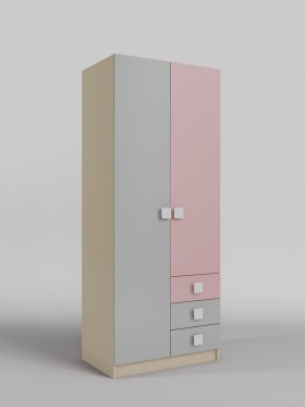 Шкаф 2-х створчатый с ящиками Грэйси (Розовый/Серый/корпус Клен) в Таре - tara.katalogmebeli.com | фото