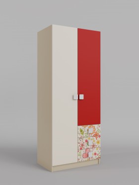 Шкаф 2-х створчатый с ящиками Ретвит (Бежевый/Красный/корпус Клен) в Таре - tara.katalogmebeli.com | фото
