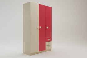 Шкаф 3-х створчатый с ящиками Бэрри (Бежевый/Красный/корпус Клен) в Таре - tara.katalogmebeli.com | фото