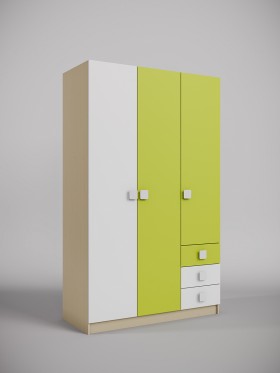 Шкаф 3-х створчатый с ящиками Эппл (Зеленый/Белый/корпус Клен) в Таре - tara.katalogmebeli.com | фото