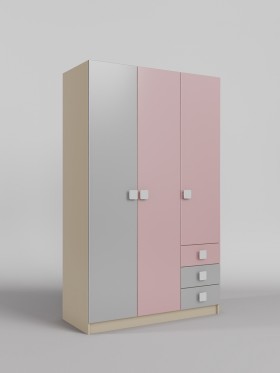Шкаф 3-х створчатый с ящиками Грэйси (Розовый/Серый/корпус Клен) в Таре - tara.katalogmebeli.com | фото