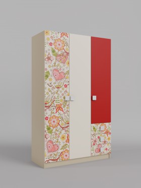 Шкаф 3-х створчатый с ящиками Ретвит (Бежевый/Красный/корпус Клен) в Таре - tara.katalogmebeli.com | фото 1
