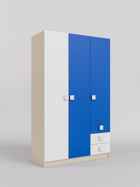 Шкаф 3-х створчатый с ящиками Скай (Синий/Белый/корпус Клен) в Таре - tara.katalogmebeli.com | фото