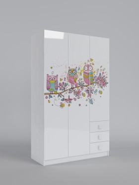 Шкаф 3-х створчатый с ящиками Совушки (Белый/корпус Выбеленное дерево) в Таре - tara.katalogmebeli.com | фото