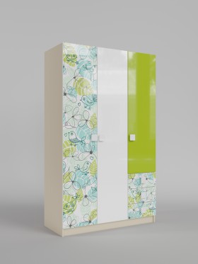 Шкаф 3-х створчатый с ящиками Твит (Белый/Зеленый/корпус Клен) в Таре - tara.katalogmebeli.com | фото