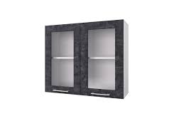 Шкаф 80 с 2-мя витринами Лофт (Камень Арья/корпус Белый) в Таре - tara.katalogmebeli.com | фото