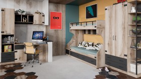 Шкаф для одежды комбинированный «Окланд» (Фон Черный/Дуб Делано) в Таре - tara.katalogmebeli.com | фото 4