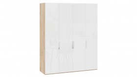 Шкаф для одежды с 4 глухими дверями «Эмбер» Яблоня Беллуно/Белый глянец в Таре - tara.katalogmebeli.com | фото