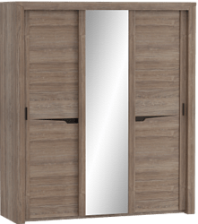 Шкаф трехдверный Соренто с раздвижными дверями Дуб стирлинг/Кофе структурный матовый в Таре - tara.katalogmebeli.com | фото